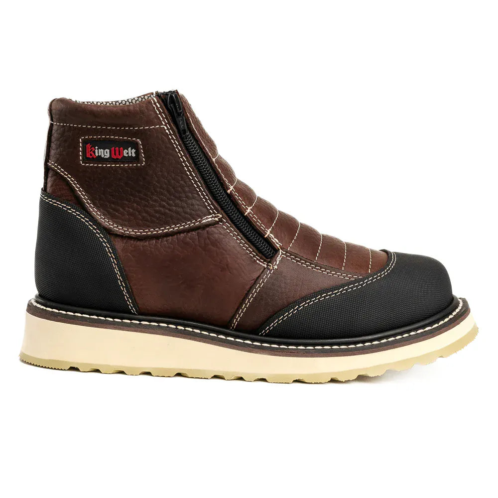 King Welt Boots Ultra Flex 6" Zipper Double Density Sole Work Boots Brown/Black Color - King Welt