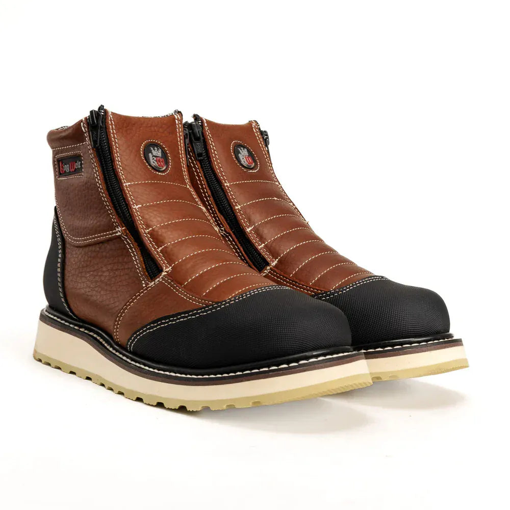 King Welt Boots Ultra Flex 6" Zipper Double Density Sole Work Boots Honey/Black Color - King Welt