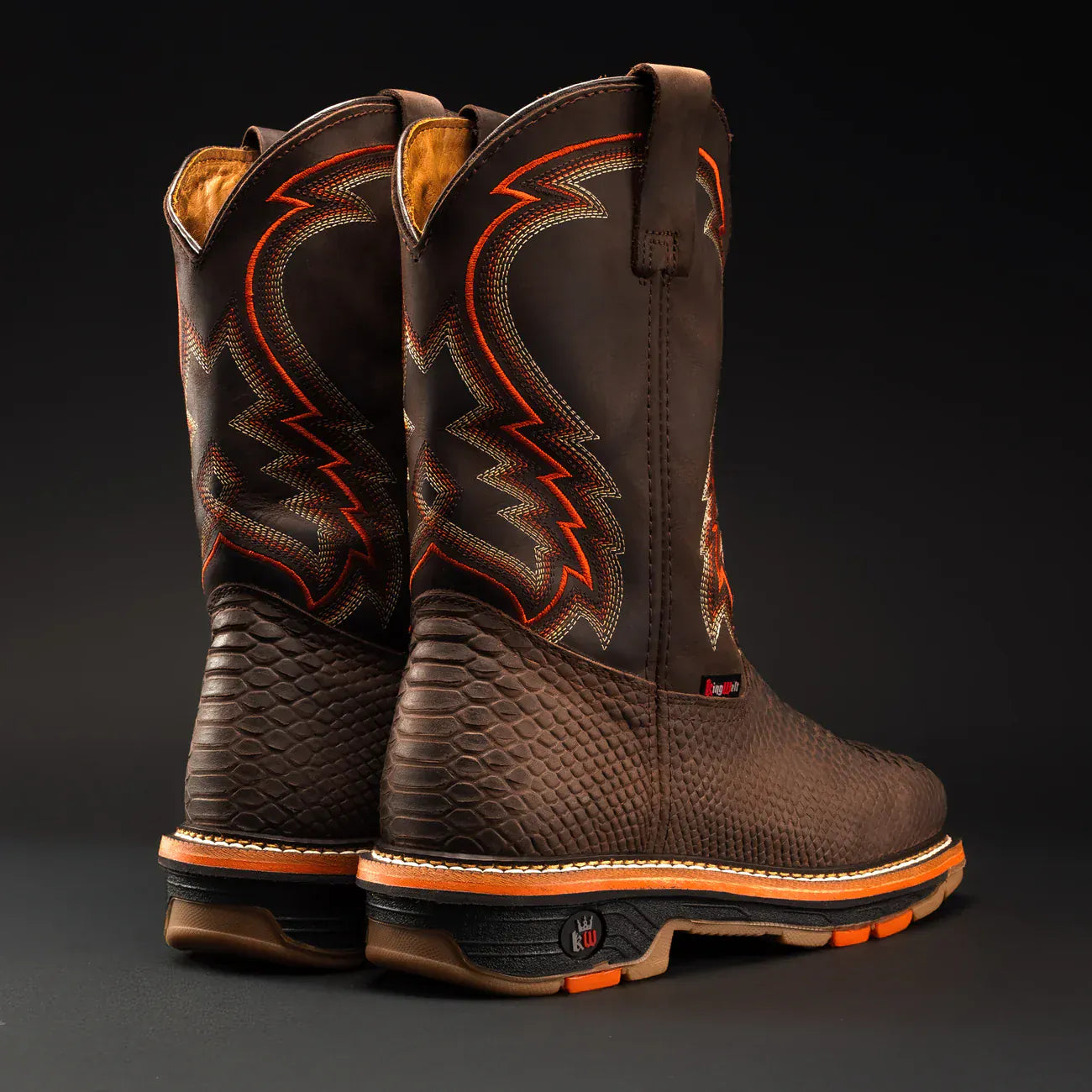 King Welt Boots Venom 11" Python Tribute Work Boot Square Steel Toe Brown Color - King Welt