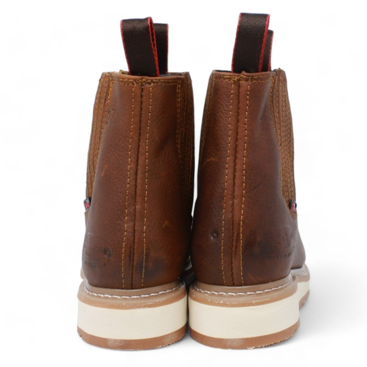 La Carreta Short Round Toe Work Boot Rubber Sole Gold - Pair Back View