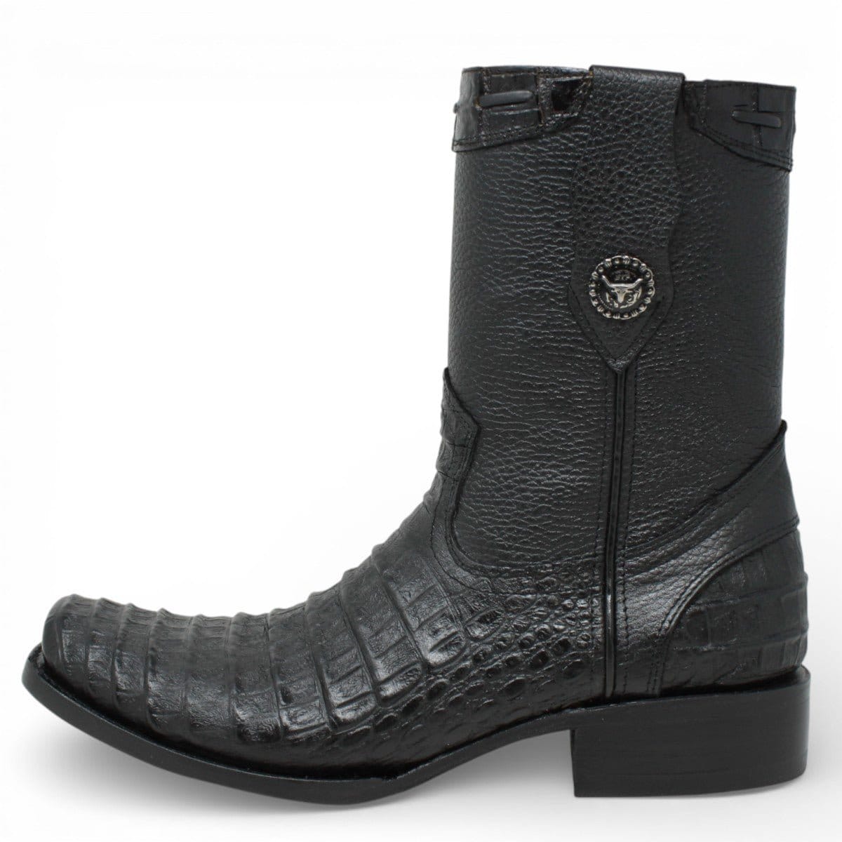 La Carreta Boots Men's Caiman Belly Print Leather Dubai Toe Boots Black Color - La Carreta