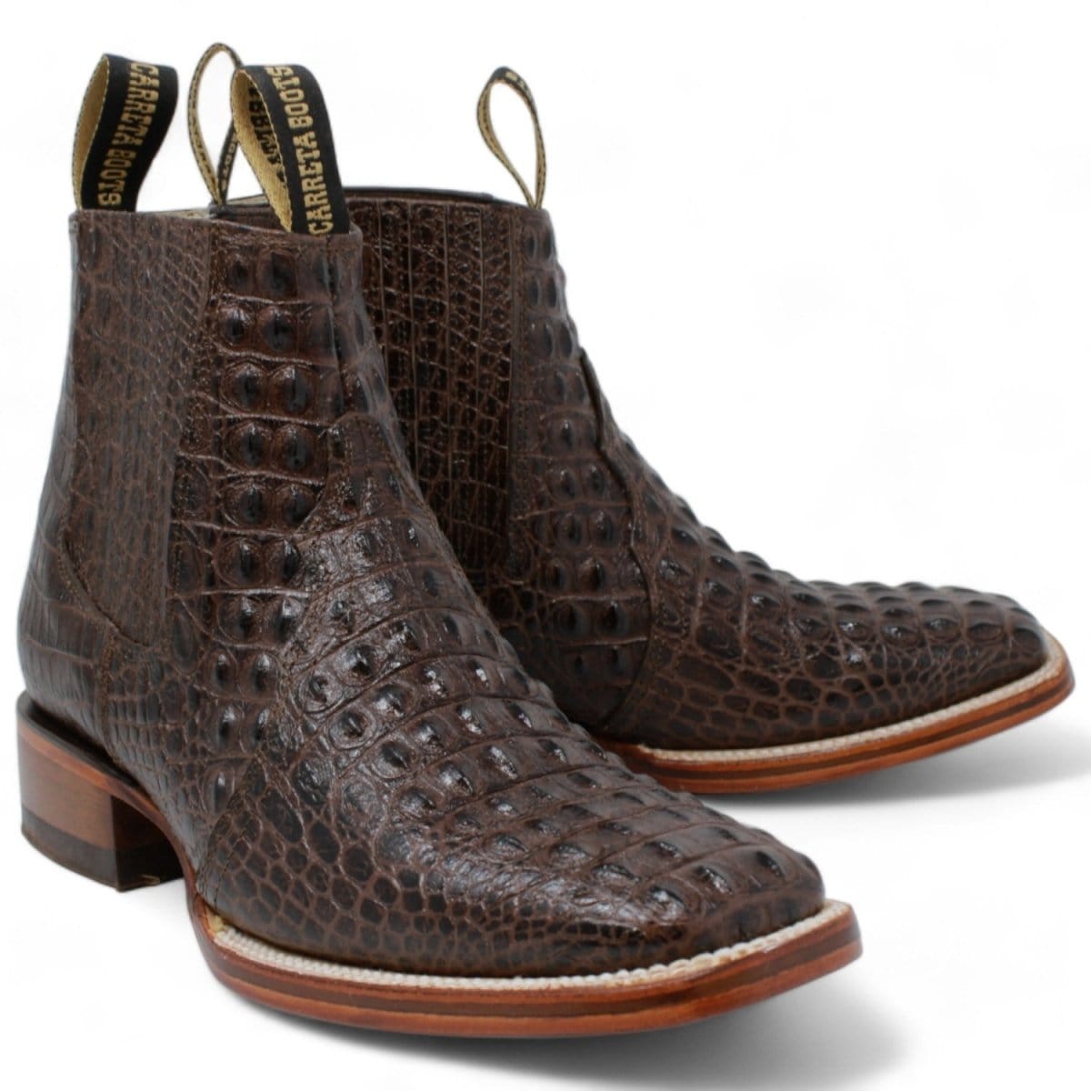 La Carreta Boots Men's Square Toe Ankle Boots Hornback Caiman Print Brown