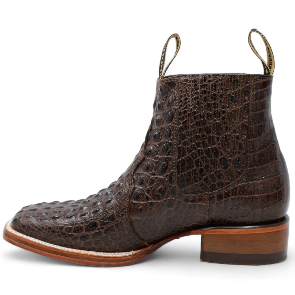 La Carreta Boots Men's Square Toe Ankle Boots Hornback Caiman Print Brown