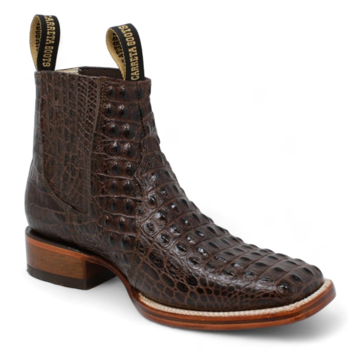 La Carreta Boots Men's Square Toe Ankle Boots Hornback Caiman Print Brown