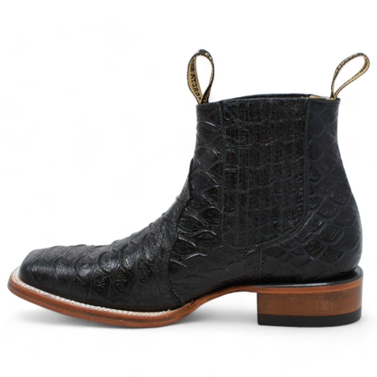 La Carreta Boots Men's Square Toe Ankle Boots Jumbo Piton Print Black