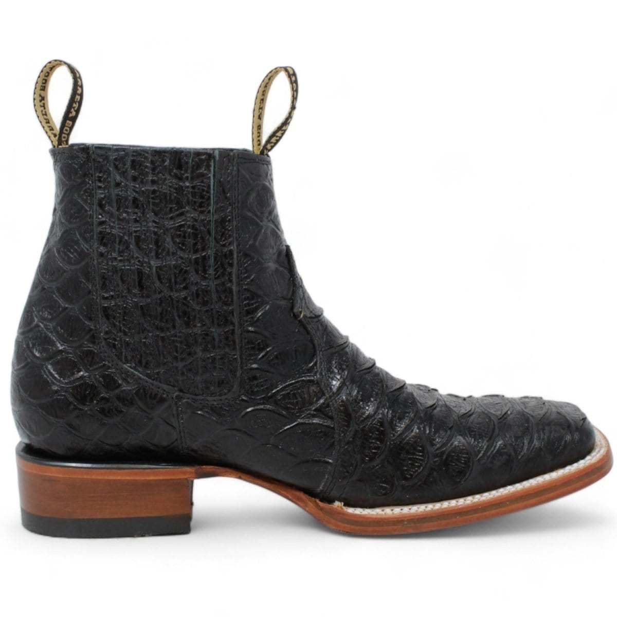 La Carreta Boots Men's Square Toe Ankle Boots Jumbo Piton Print Black