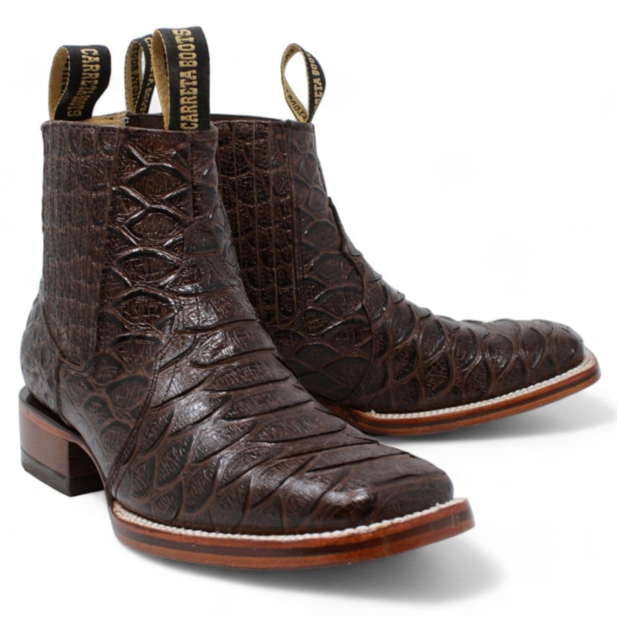La Carreta Boots Men's Square Toe Ankle Boots Jumbo Python Print Brown