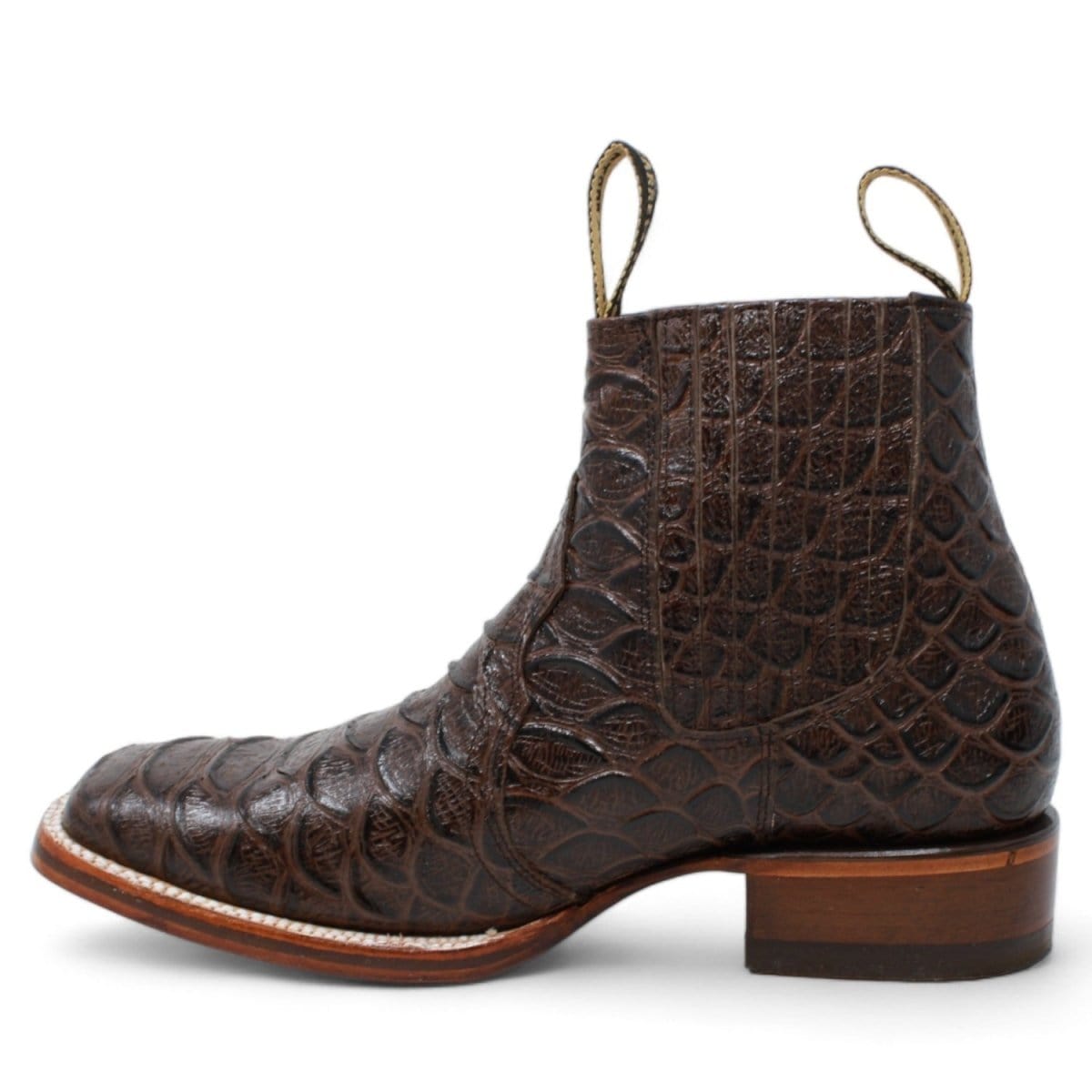 La Carreta Boots Men's Square Toe Ankle Boots Jumbo Python Print Brown