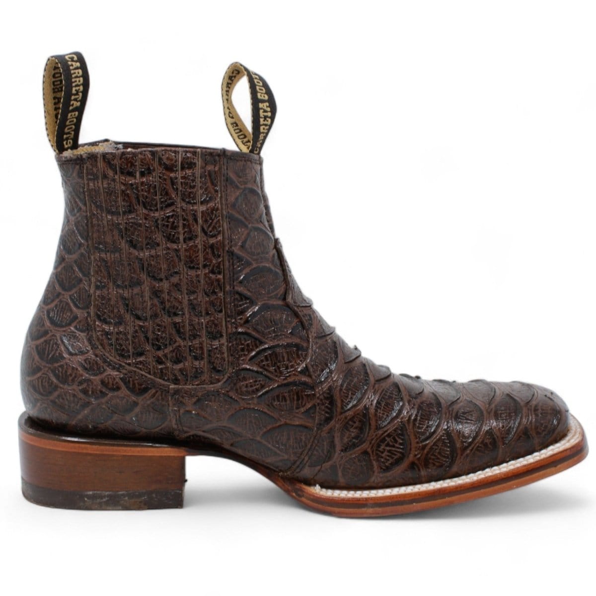 La Carreta Boots Men's Square Toe Ankle Boots Jumbo Python Print Brown