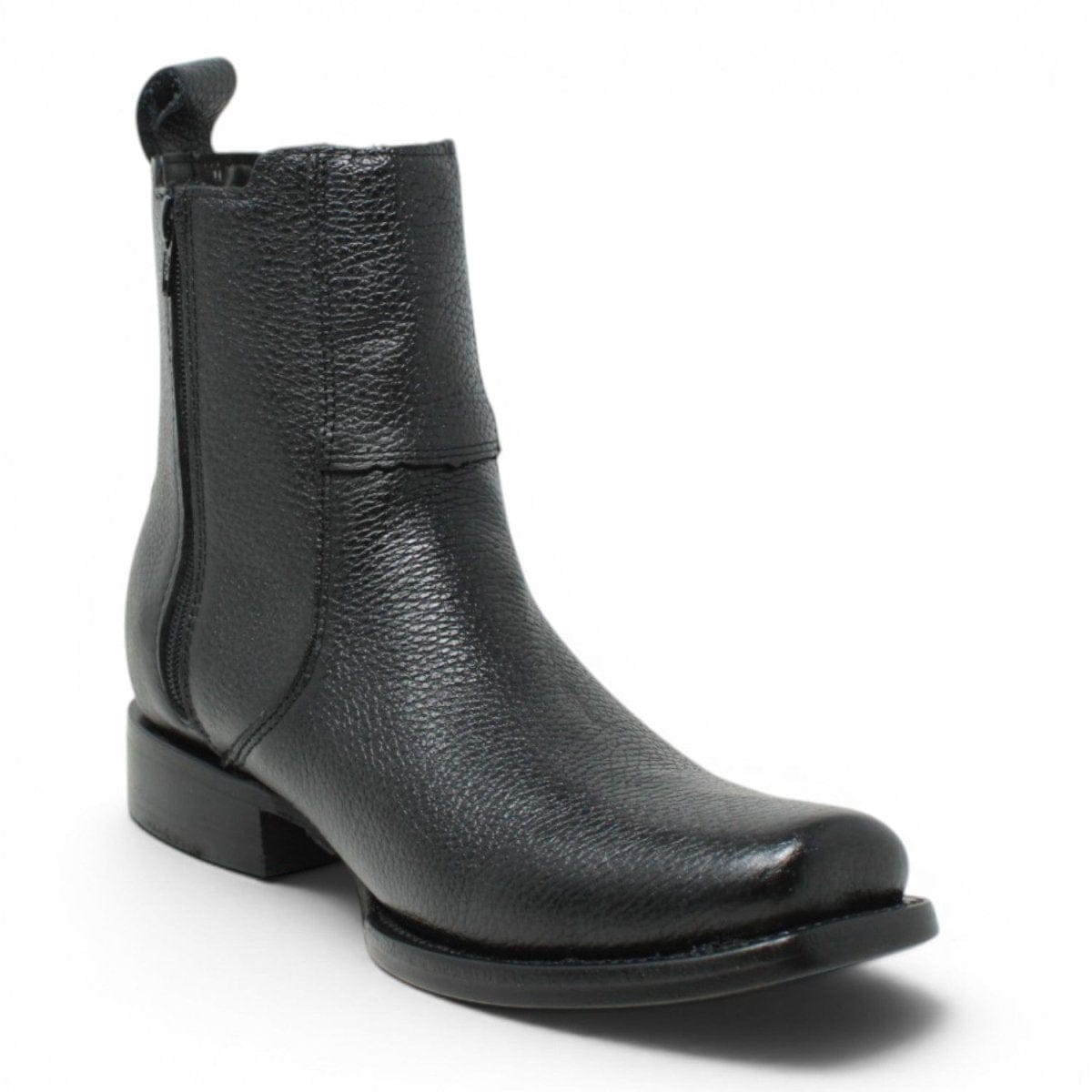 La Carreta Men's Genuine Leather Dubai Square Toe Ankle Boots - Black - Side View