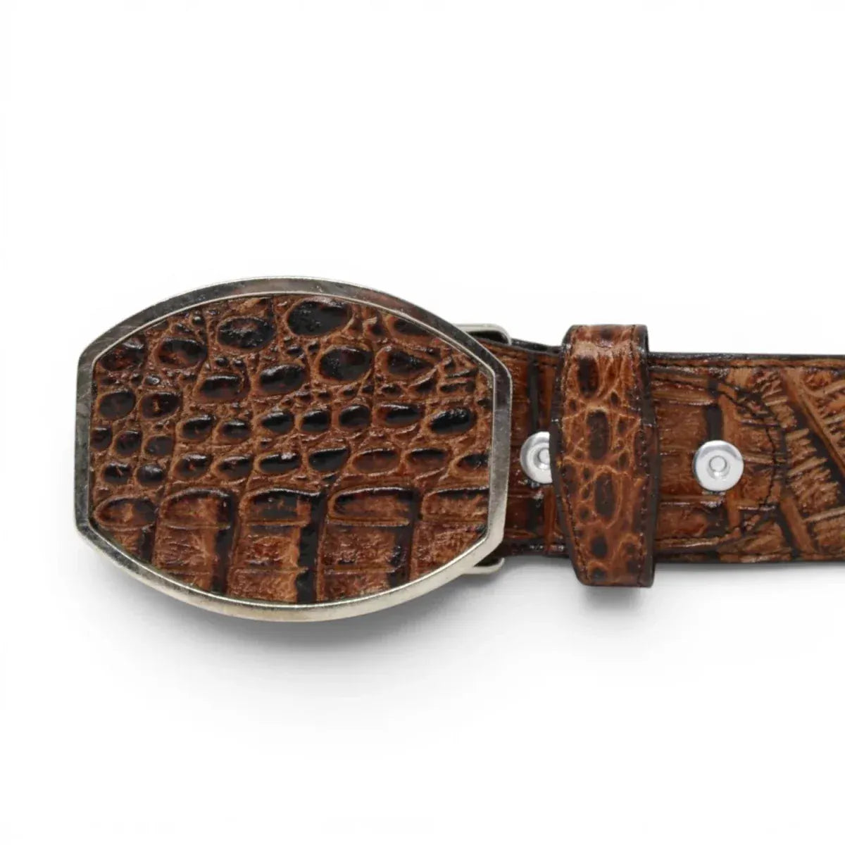 La Carreta Men´s Caiman Print Metal Buckle Western Belt - Honey - Buckle View