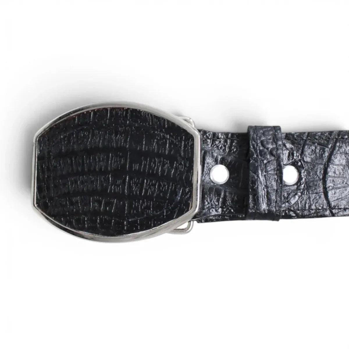 La Carreta Men´s Caiman Print Metal Buckle Western Belt - Black - Buckle View