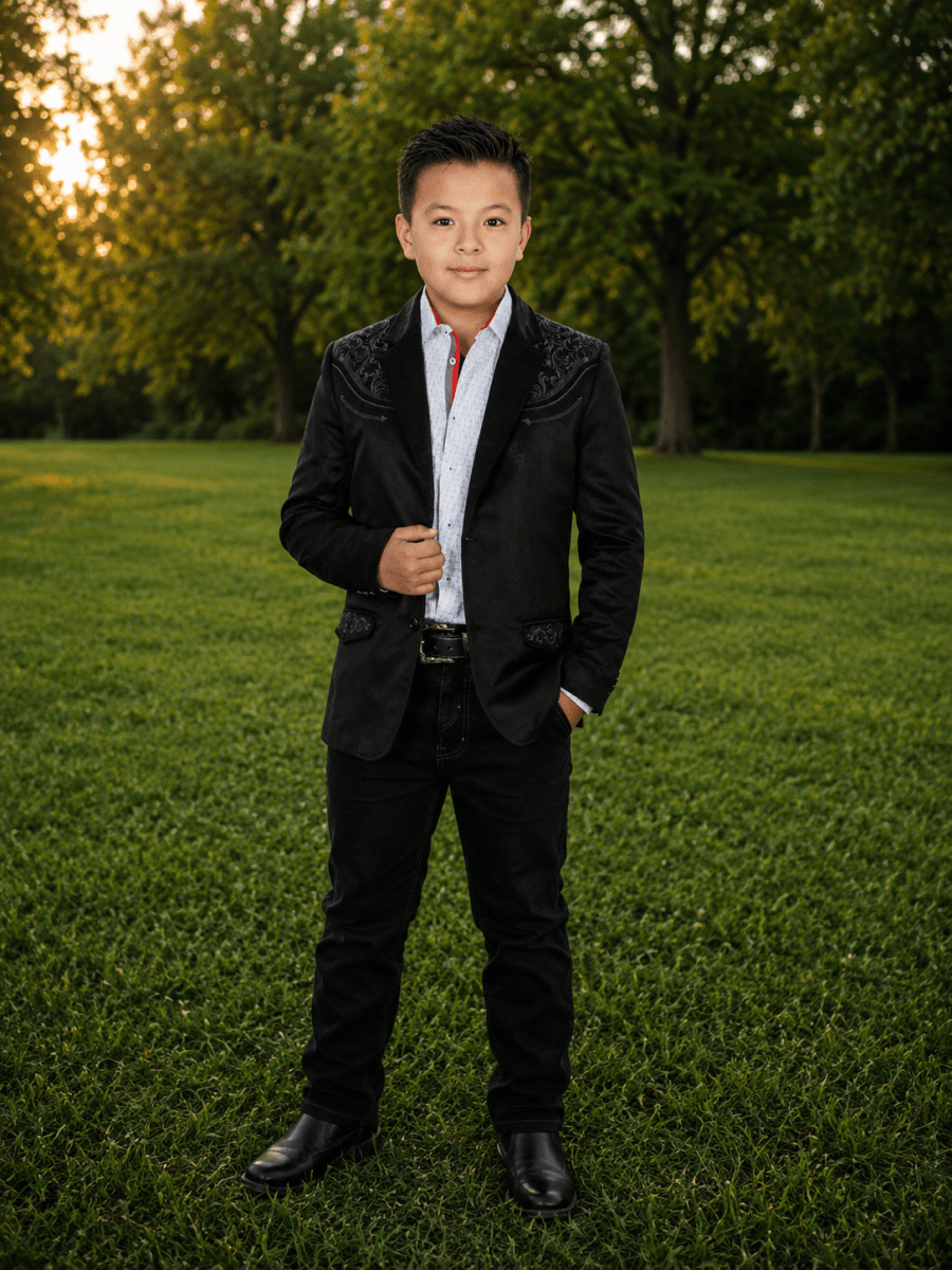 Lamasini Jackets 2 / Black Boy´s Western Embroidered Dress Blazer Lam-504 - Lamasini