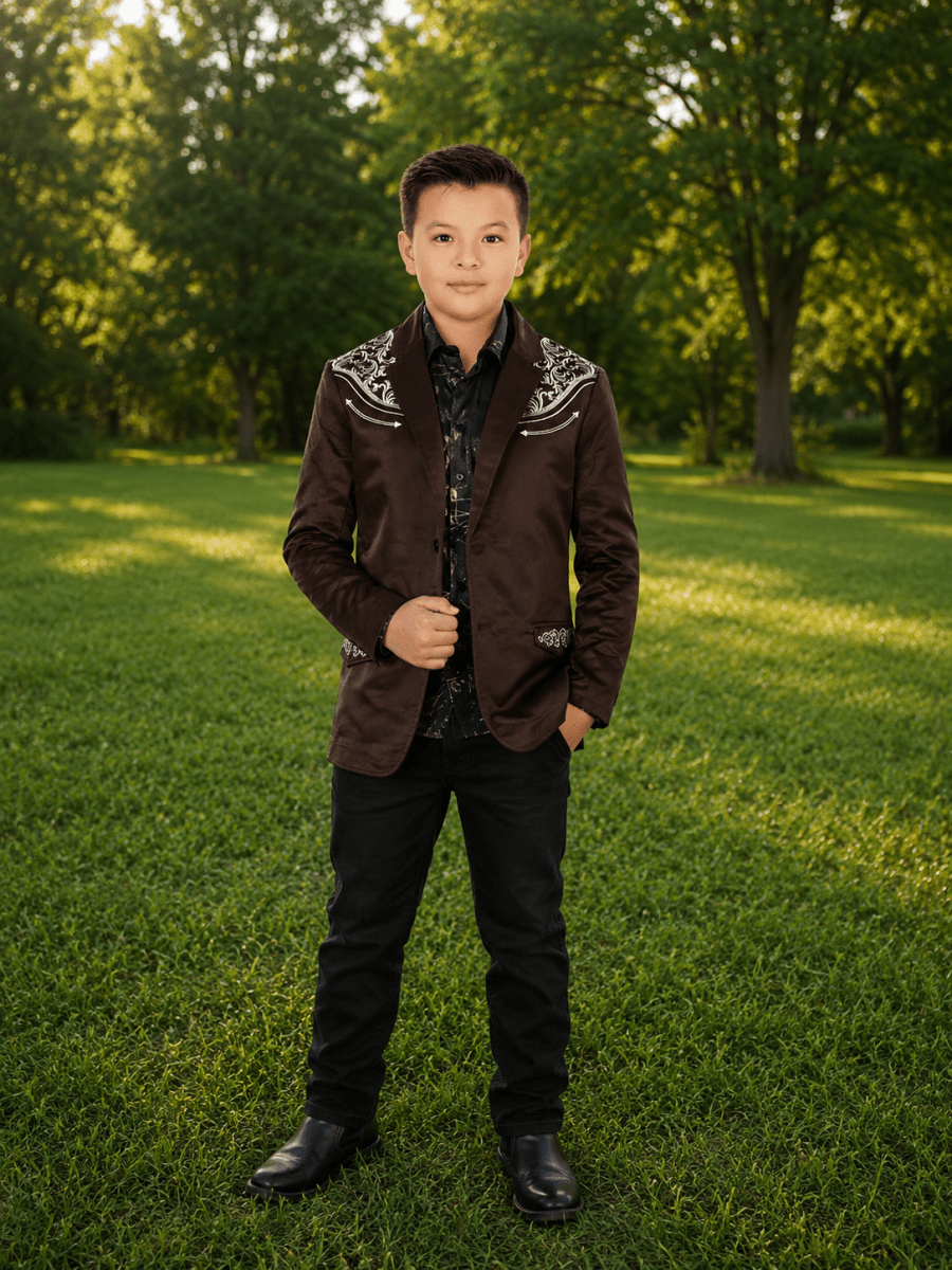 Lamasini Jackets 2 / Brown Boy´s Western Embroidered Dress Blazer Lam-504 - Lamasini