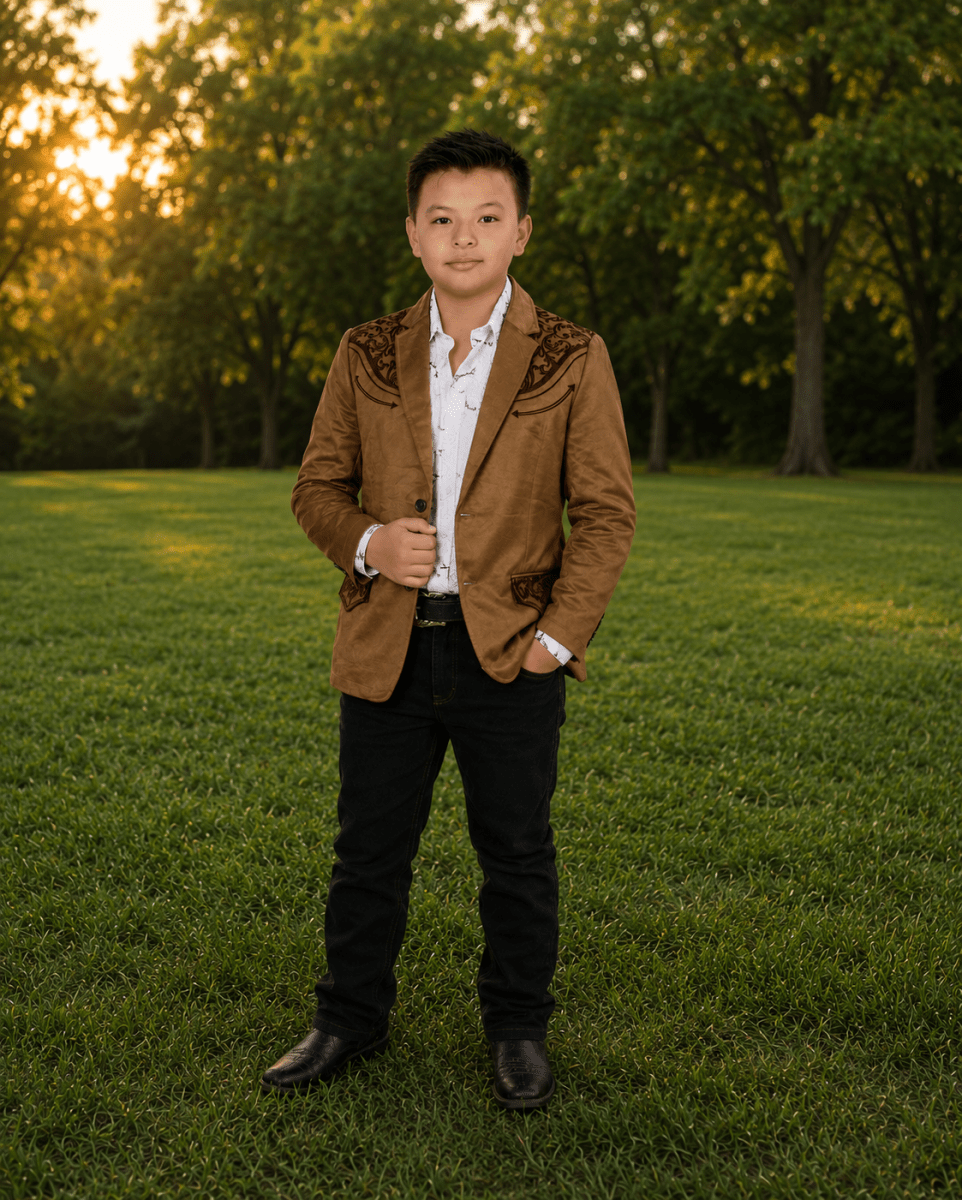 Lamasini Jackets 2 / Light Brown Boy´s Western Embroidered Dress Blazer Lam-504 - Lamasini