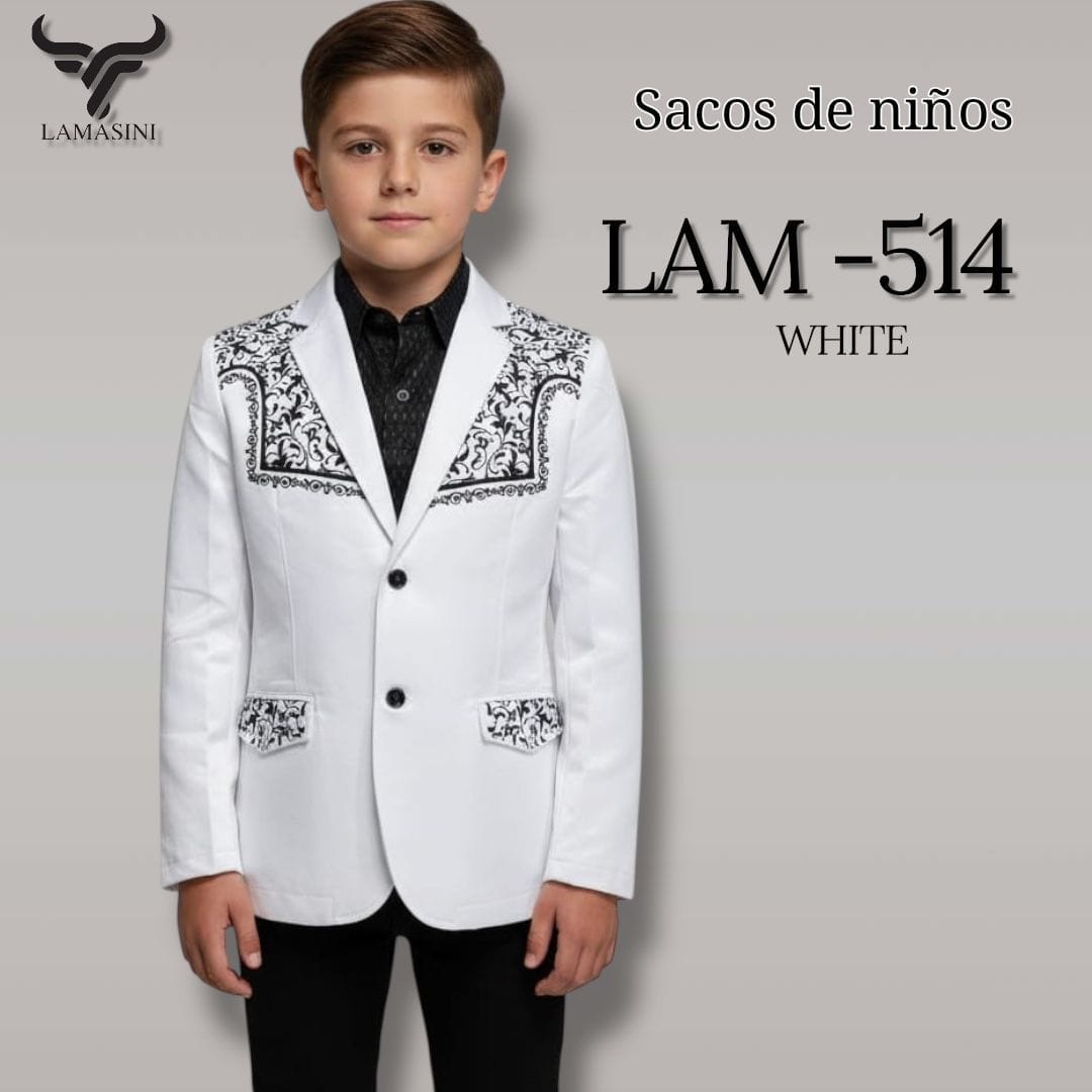 Boys' embroidered western blazer with formal style In White by Lamasini 