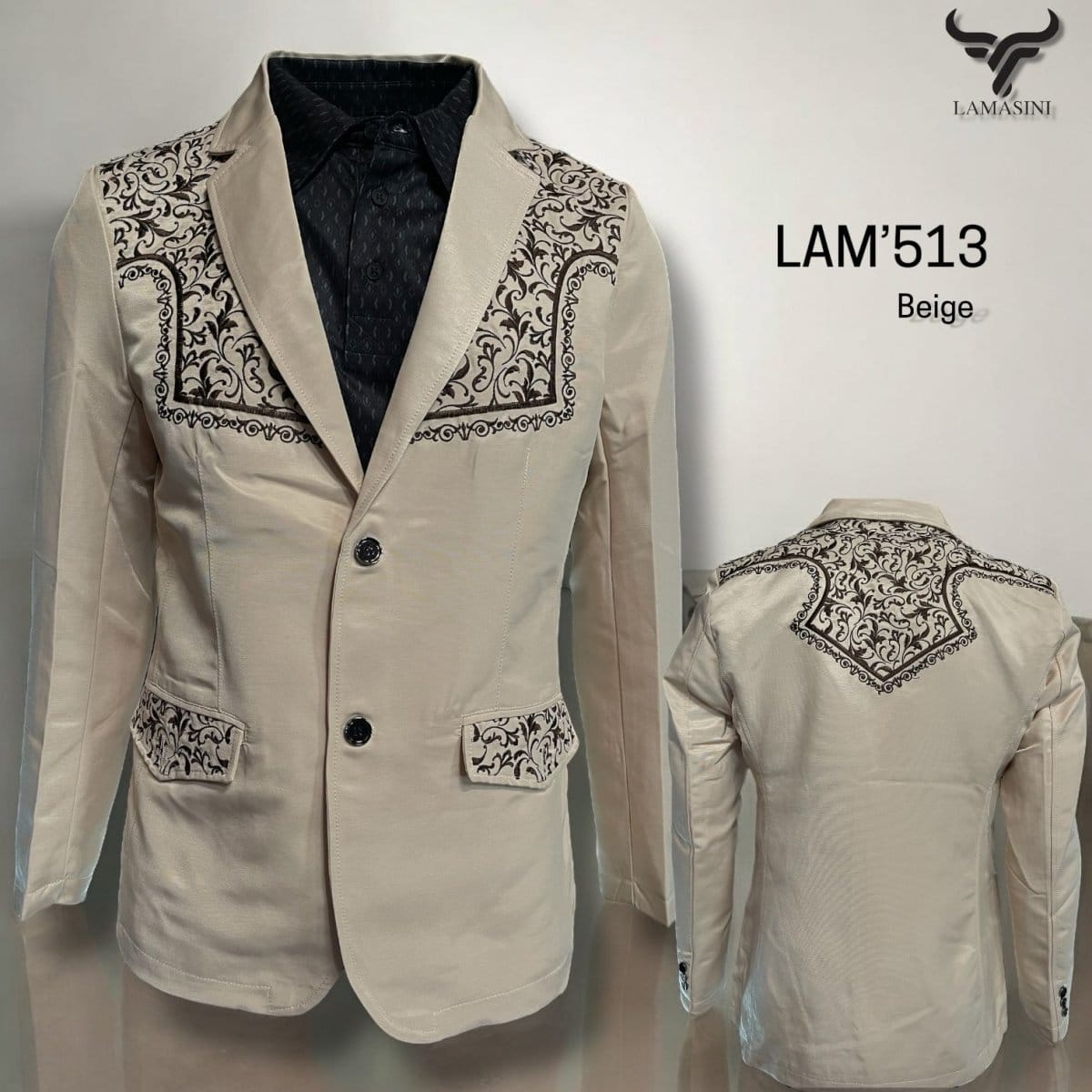 Boys' embroidered western blazer with formal style In Beige by Lamasini 