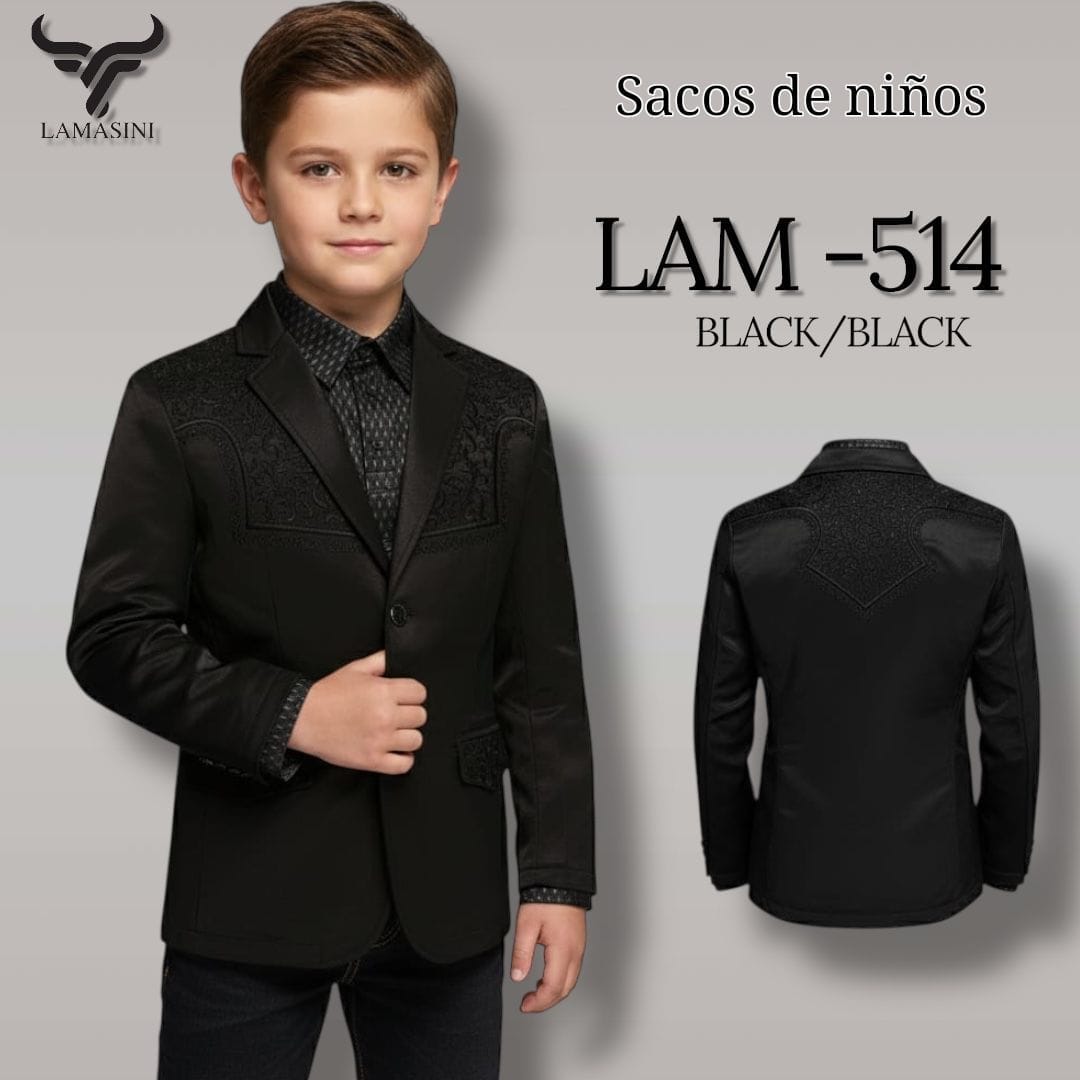 Boys' embroidered western blazer with formal style In Black by Lamasini 