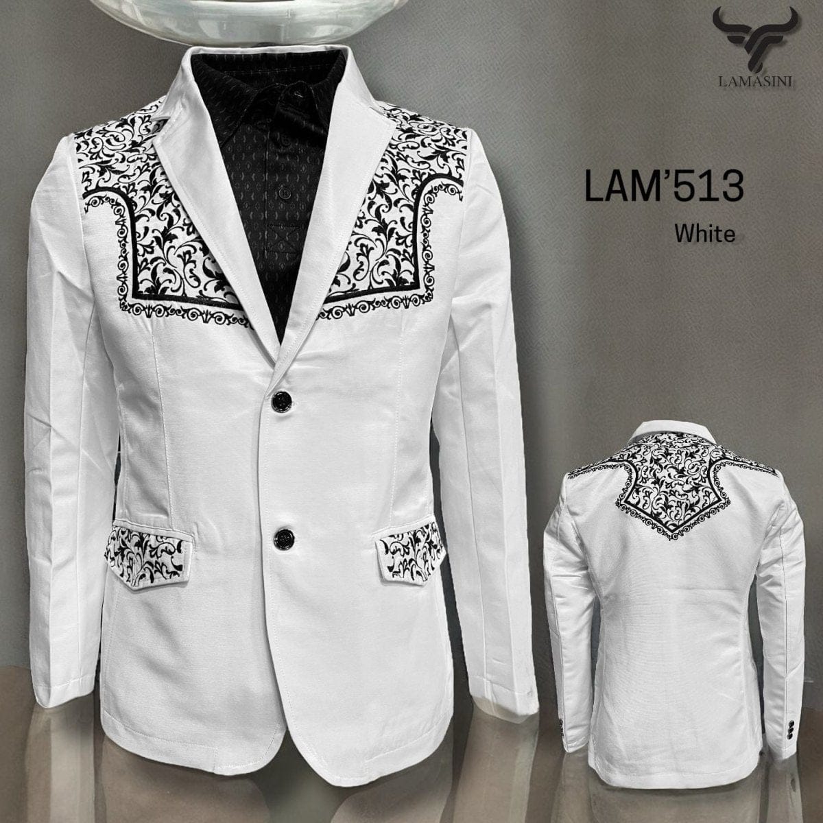 Boys' white embroidered western blazer with formal style by Lamasini  Lam-514 - 513  - Lamasini