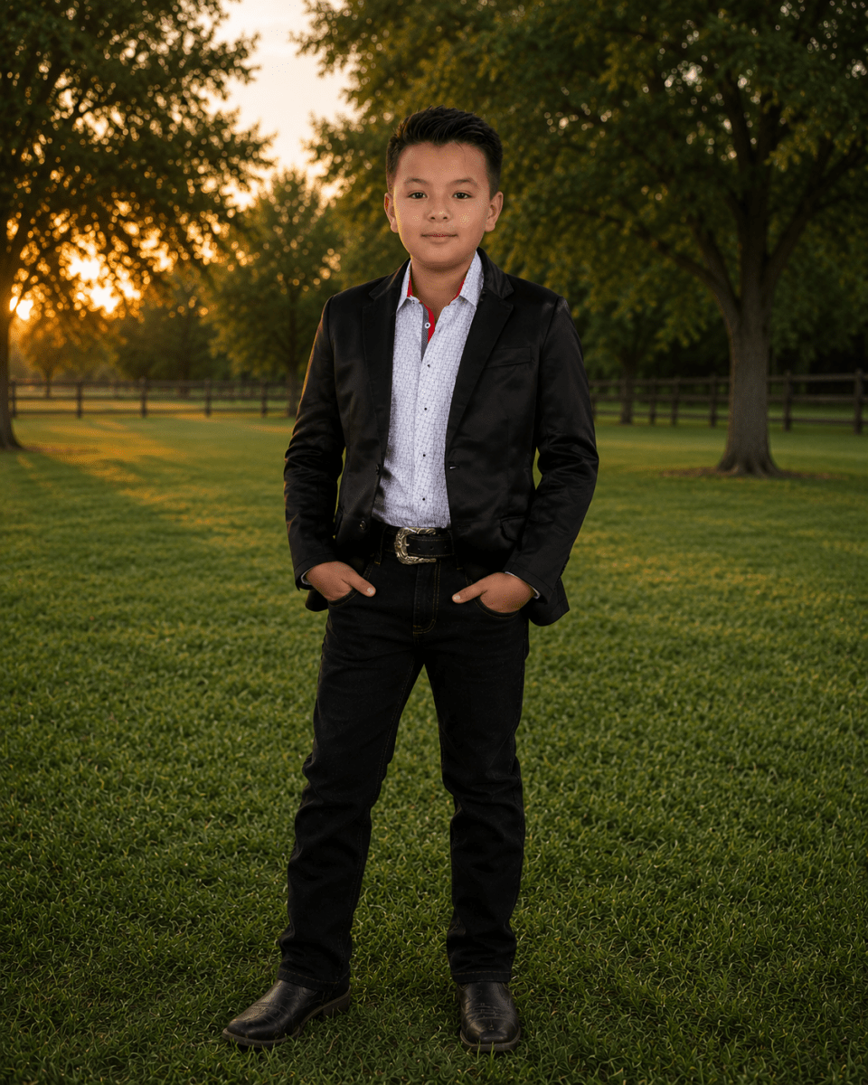 Boys' black western dress blazer with formal style by Lamasini