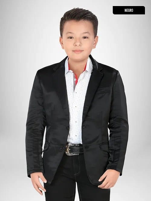 Boys' black western dress blazer with formal style by Lamasini close view