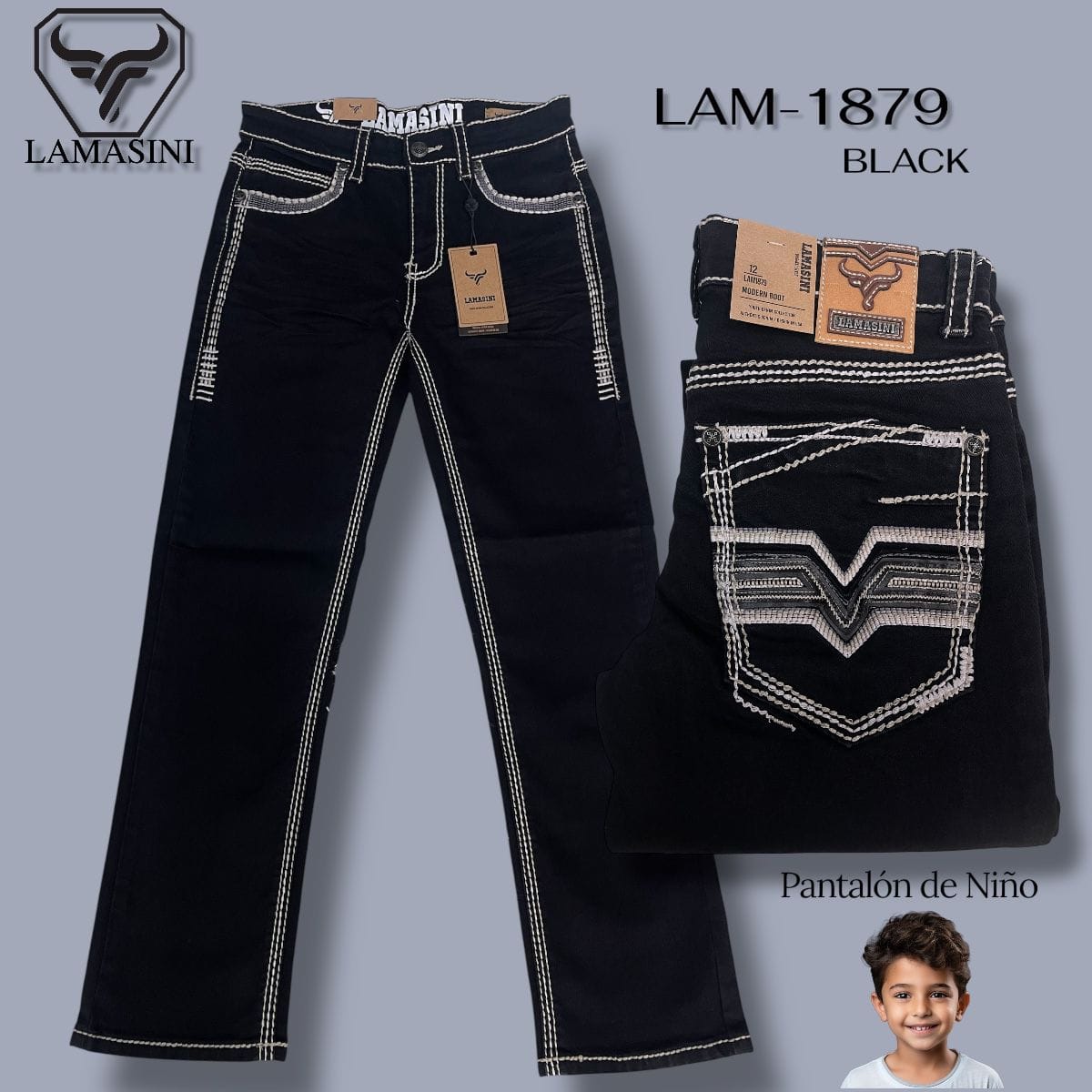 Lamasini Jeans 2 / Black Lamasini Boys' Denim Jeans LAM-1879