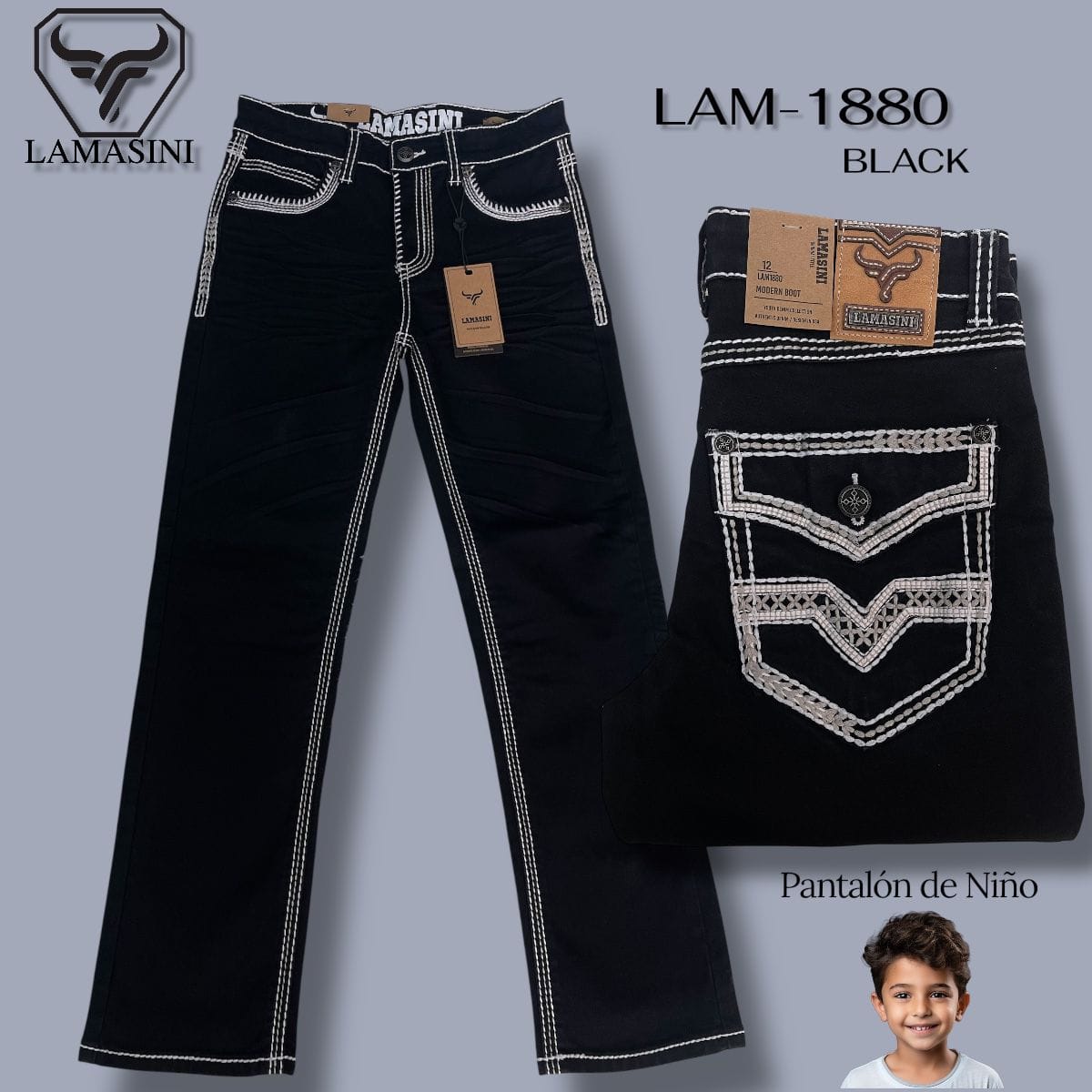 Lamasini Jeans 2 / Black Lamasini Boys' Denim Jeans LAM-1880