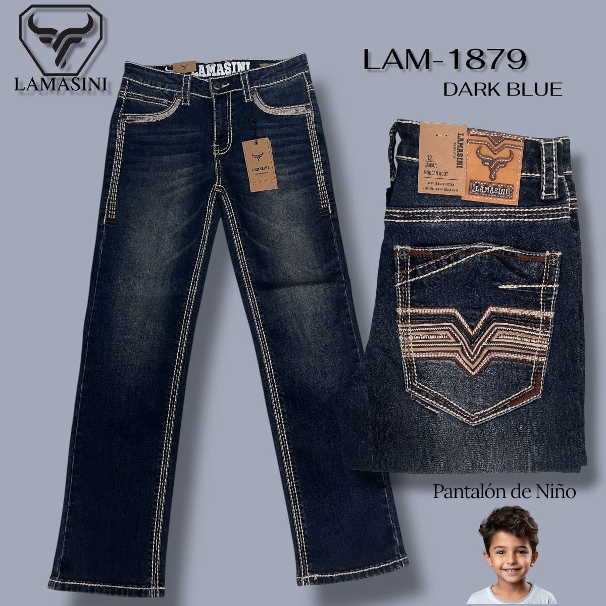 Lamasini Jeans 2 / Dark Blue Lamasini Boys' Denim Jeans LAM-1879