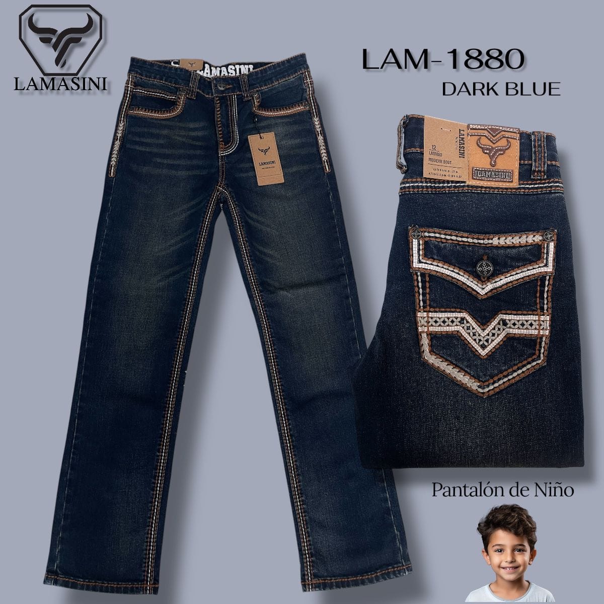Lamasini Jeans 2 / Dark Blue Lamasini Boys' Denim Jeans LAM-1880
