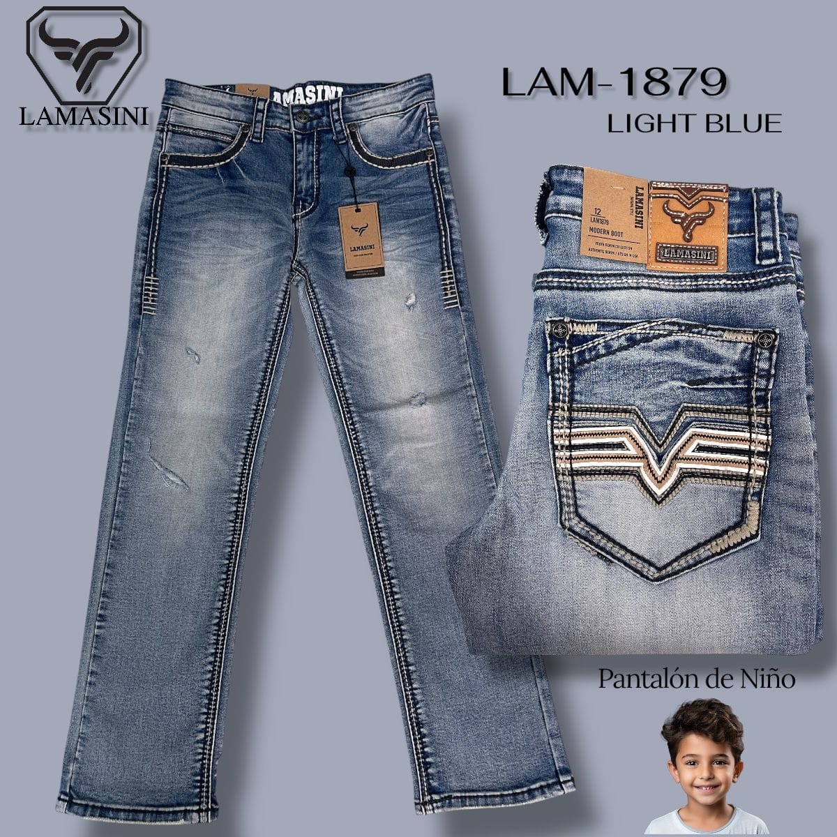 Lamasini Jeans 2 / Light Blue Lamasini Boys' Denim Jeans LAM-1879
