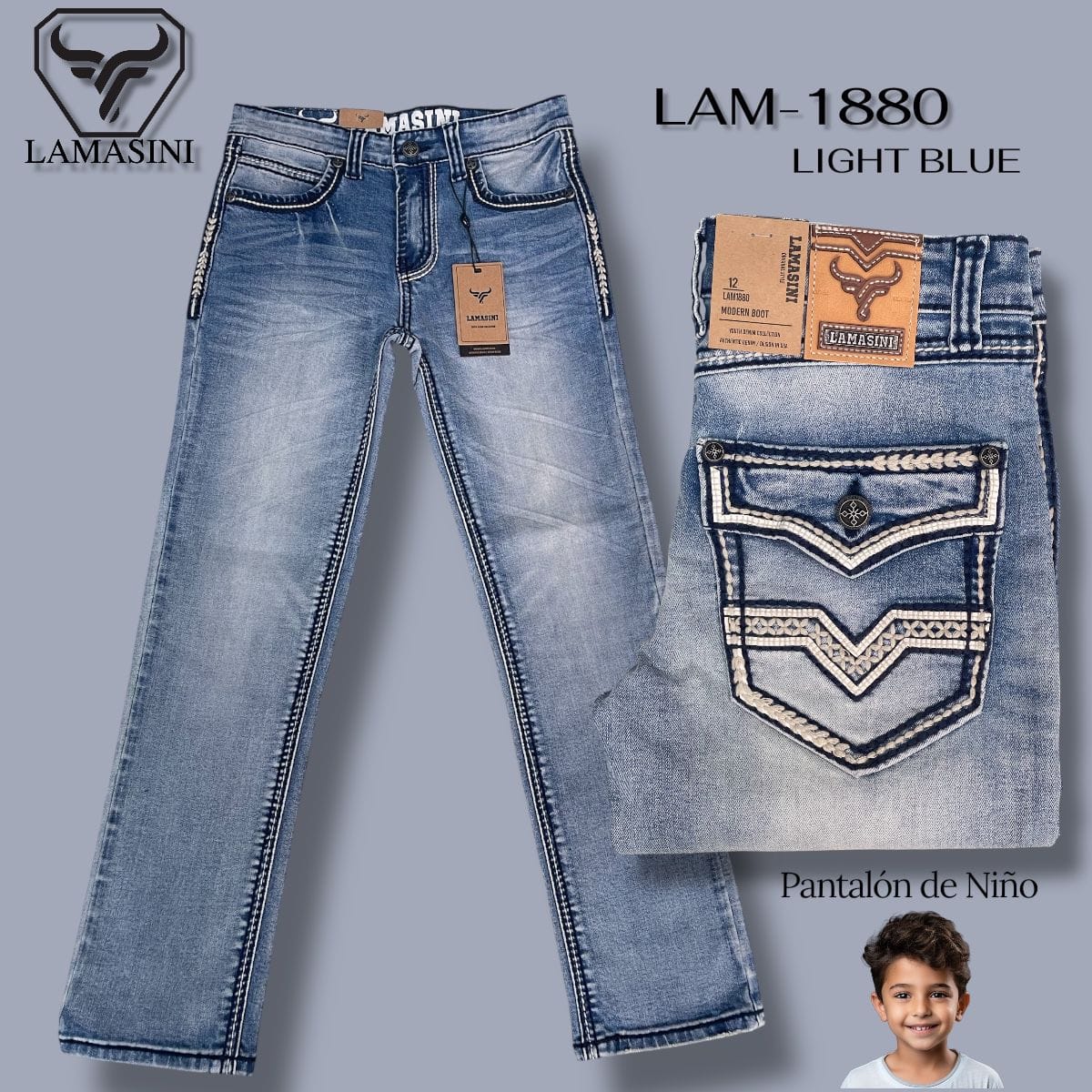 Lamasini Jeans 2 / Light Blue Lamasini Boys' Denim Jeans LAM-1880