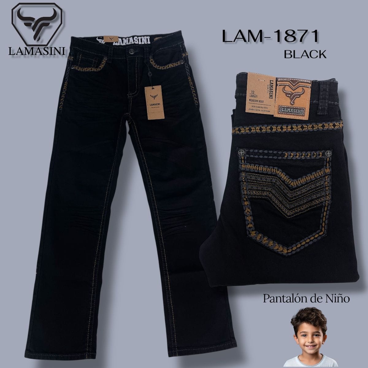 Lamasini Jeans Lamasini Boys' Denim Jeans LAM-1871