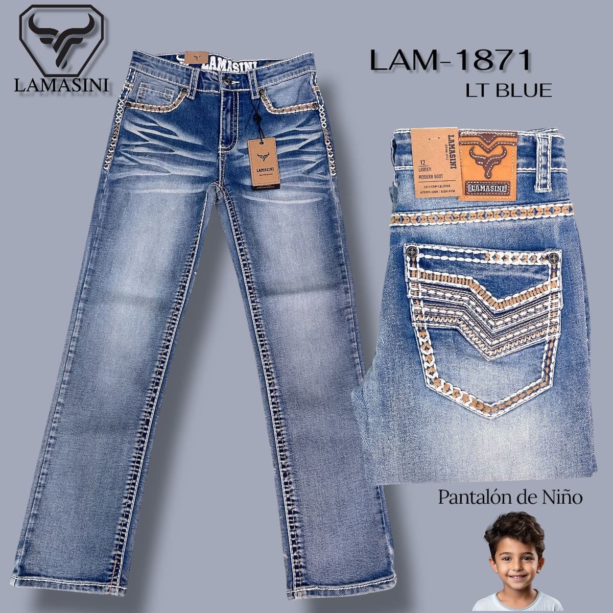 Lamasini Jeans Lamasini Boys' Denim Jeans LAM-1871