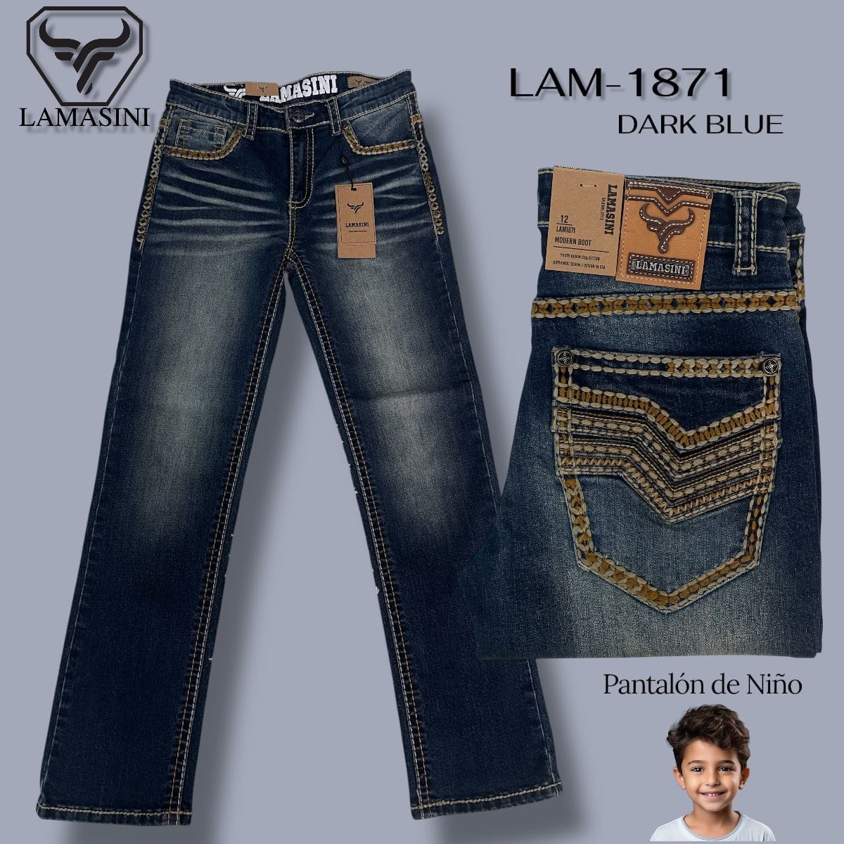 Lamasini Jeans Lamasini Boys' Denim Jeans LAM-1871