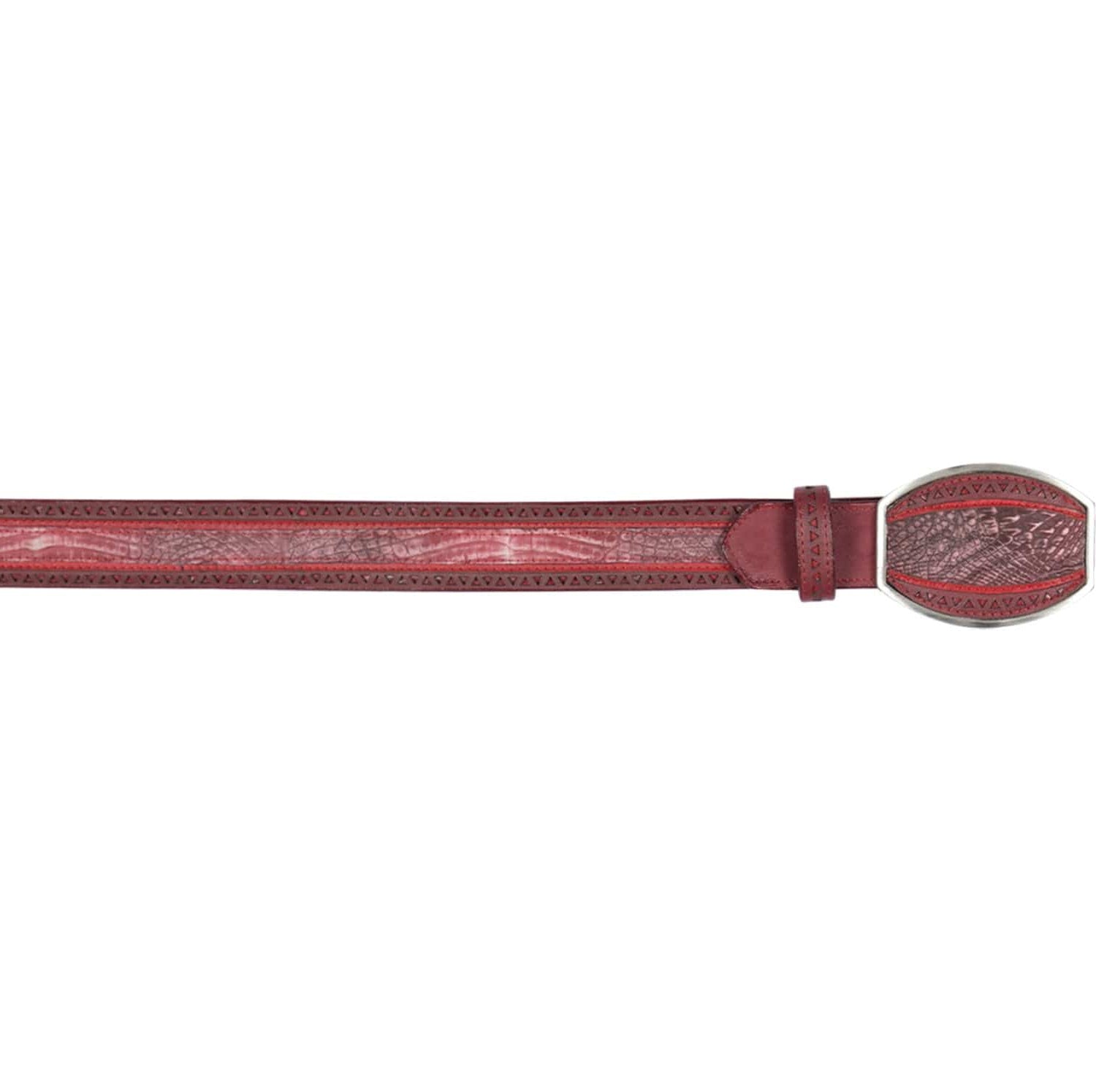 Genuine Caiman Belly Skin Laser Design Casual Belt Lisboa Burgundy Color - Los Altos Boots