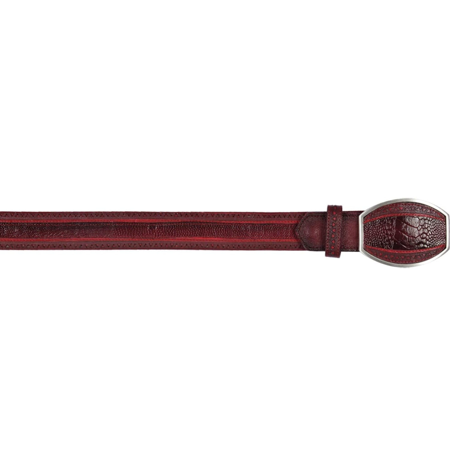 Genuine Ostrich Leg Skin Laser Design Casual Belt Faded Burgundy Color - Los Altos Boots