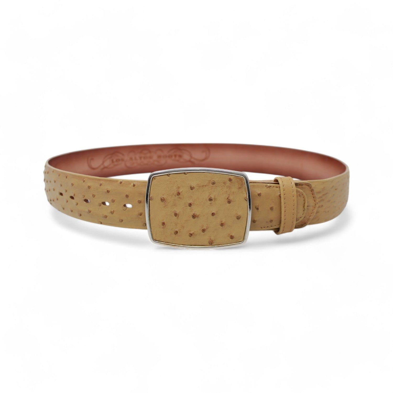 Los Altos Boots Belts Genuine Ostrich Skin Cowboy Belt Antique Saddle Color - Los Altos Boots