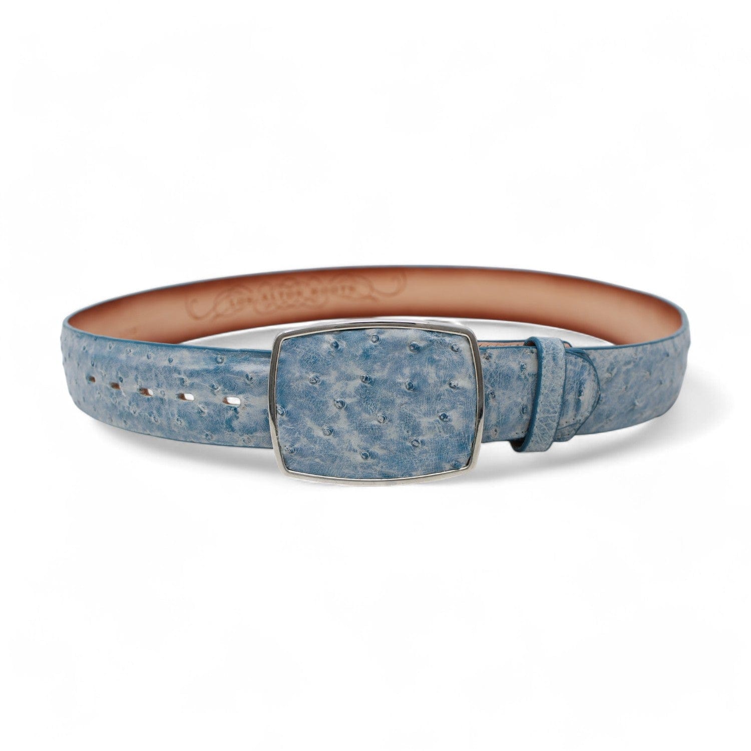 Los Altos Boots Belts Genuine Ostrich Skin Cowboy Belt Rustic Blue Color - Los Altos Boots