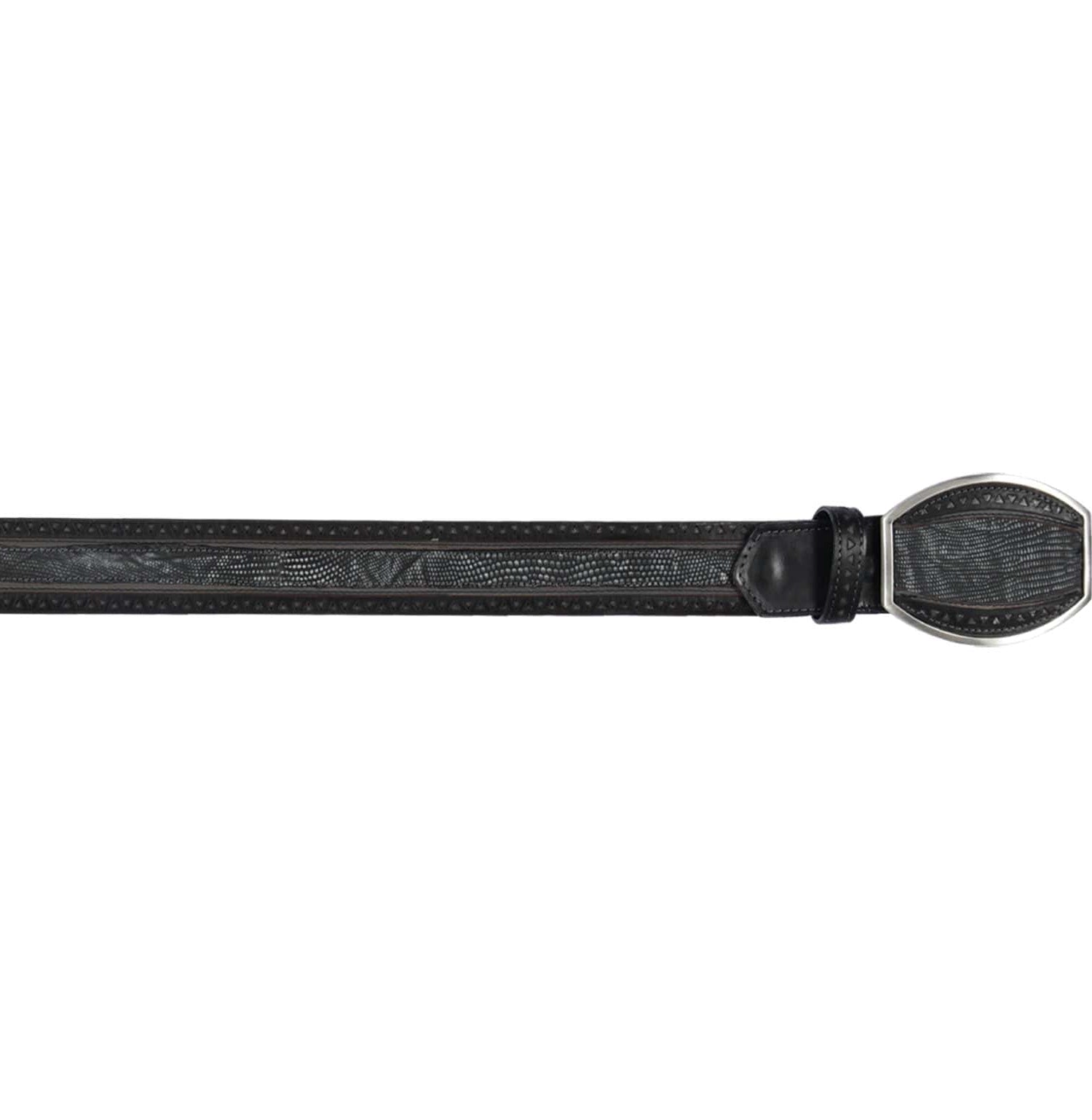 Los Altos Boots Belts Genuine Teju Lizard Skin Laser Design Casual Belt Sanded Black Color - Los Altos Boots