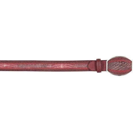 Genuine Caiman Belly Skin Laser Design Casual Belt Faded Burgundy Color - Los Altos Boots