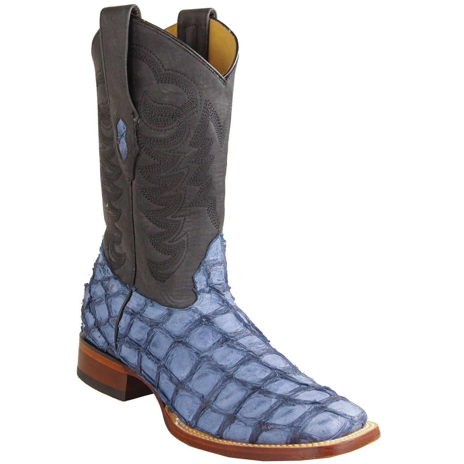 Los Altos Boots Boots 6 / Denim Blue Men's Genuine Piraruccu Skin Rodeo Wide Square Toe Boots - Los Altos Boots