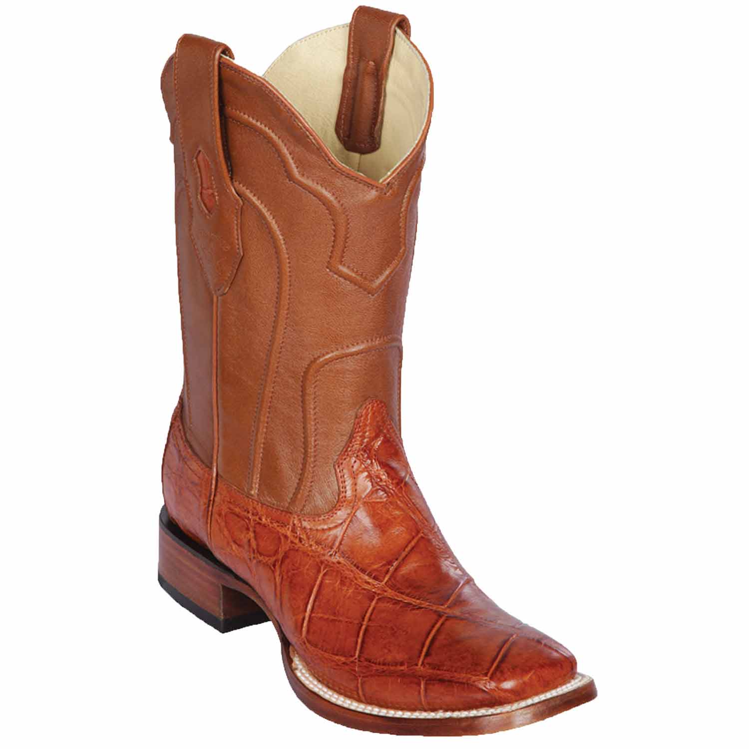 Men's Genuine Alligator Skin Rodeo Wide Square Toe Boots Cognac Color - Los Altos Boots