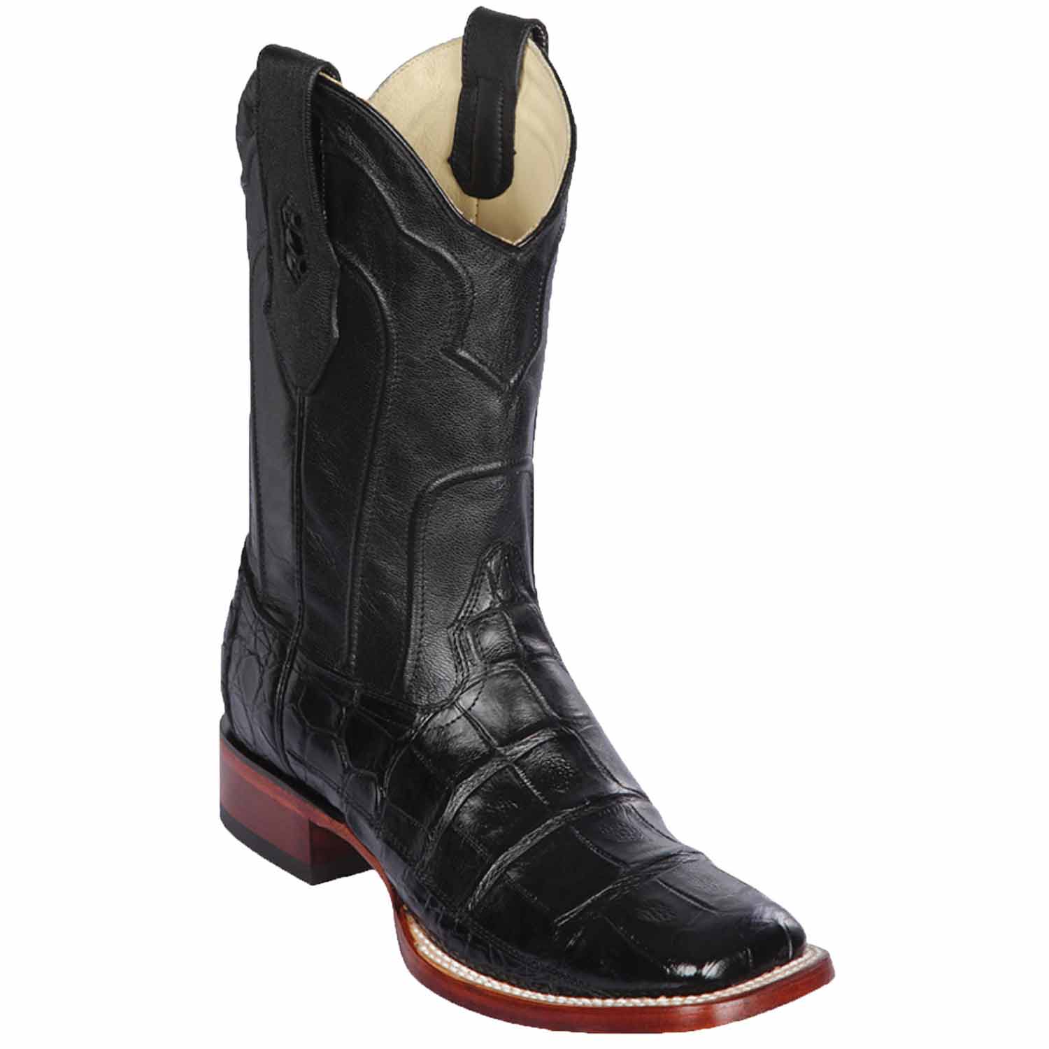 Men's Genuine Alligator Skin Rodeo Wide Square Toe Boots Black Color - Los Altos Boots