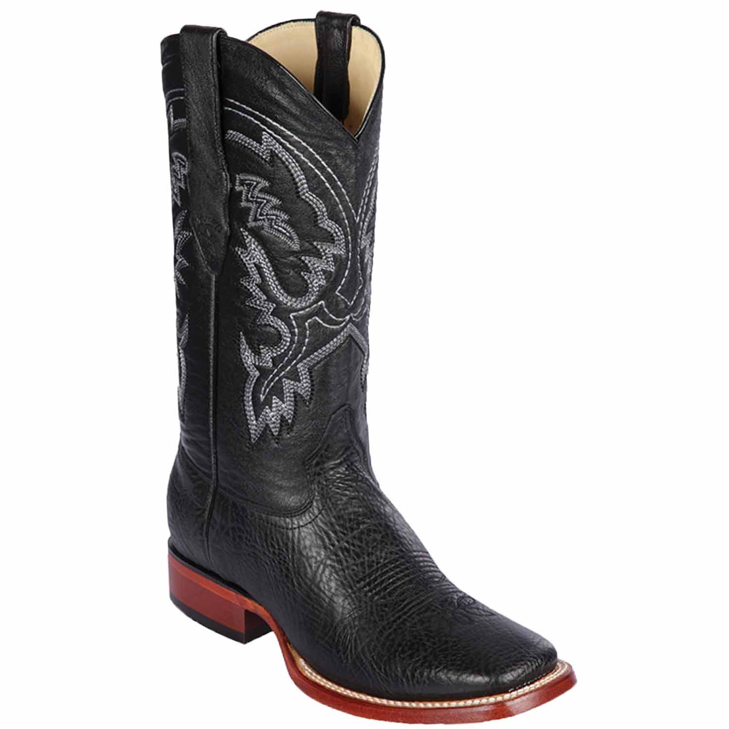 Western Genuine Bull Shoulder Skin Rodeo Wide Square Toe Black Color - Los Altos Boots - Side View 