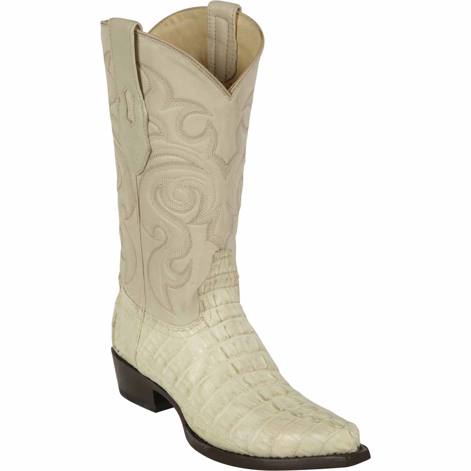 Western Genuine Caiman Tail Snip Toe Boots Winterwhite Color - Los Altos Boots - Side View 