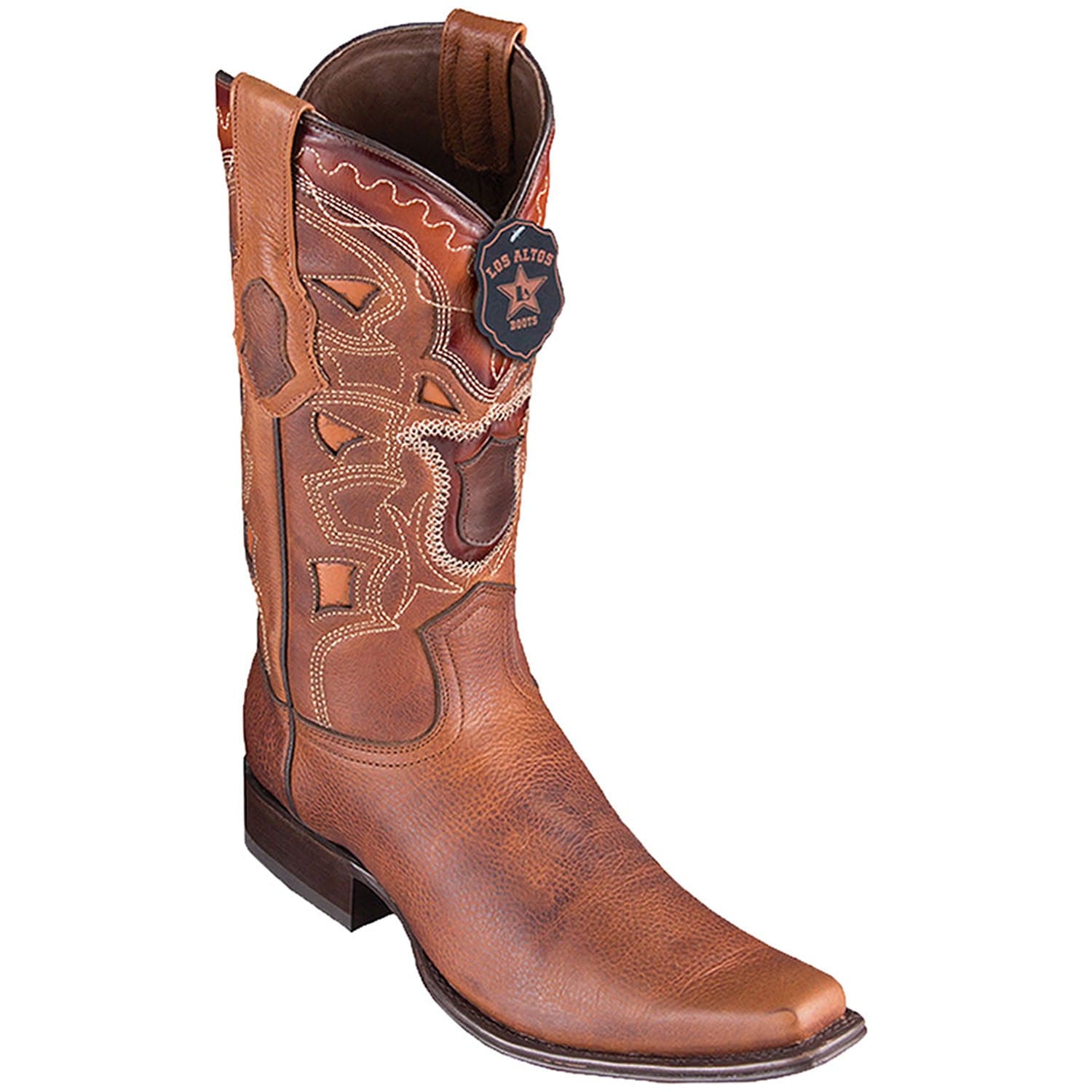 Western Genuine Rage Leather European Square Toe Boots Walnut Color - Los Altos Boots - Side View 