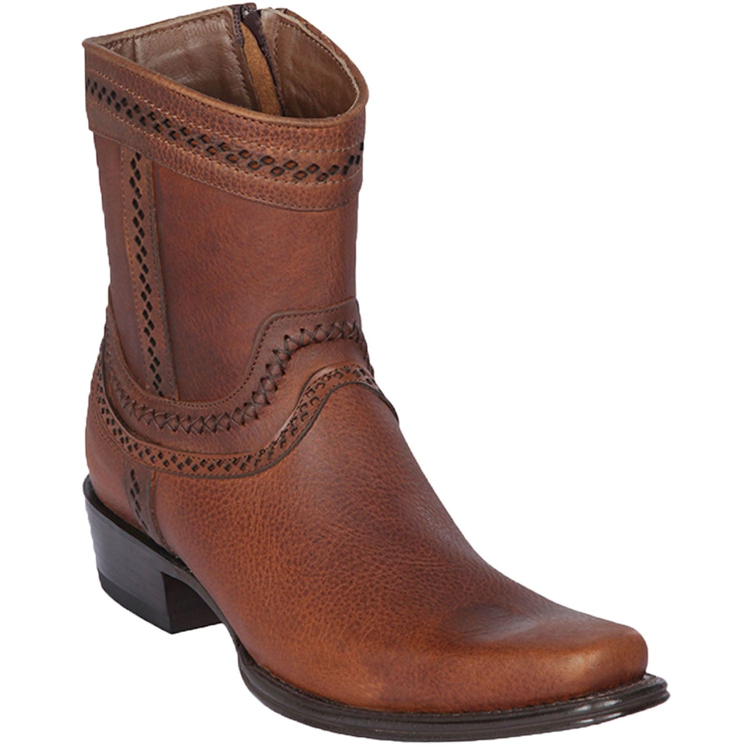 Men's Genuine Rage Leather European Square Toe Short Boots With Zipper Walnut Color - Los Altos Boots