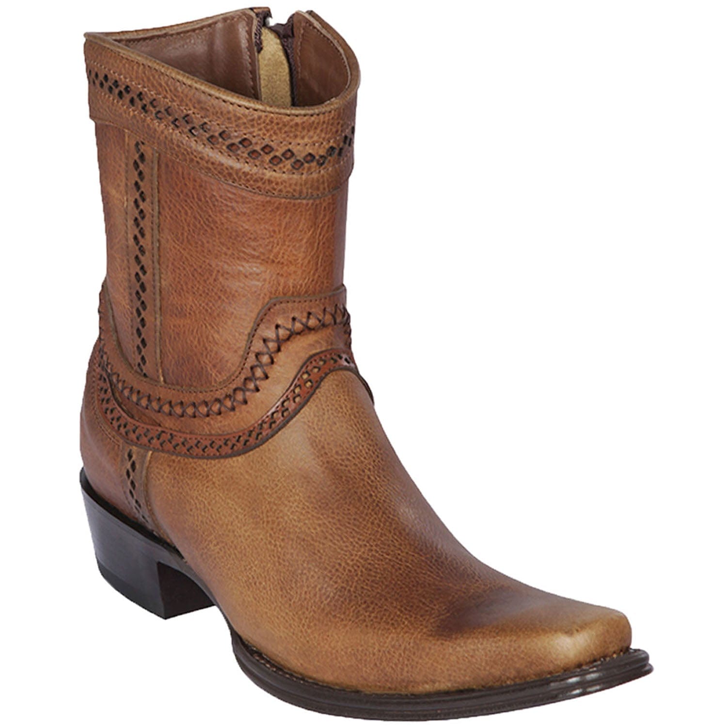 Men's Genuine Rage Leather European Square Toe Short Boots With Zipper Honey Color - Los Altos Boots