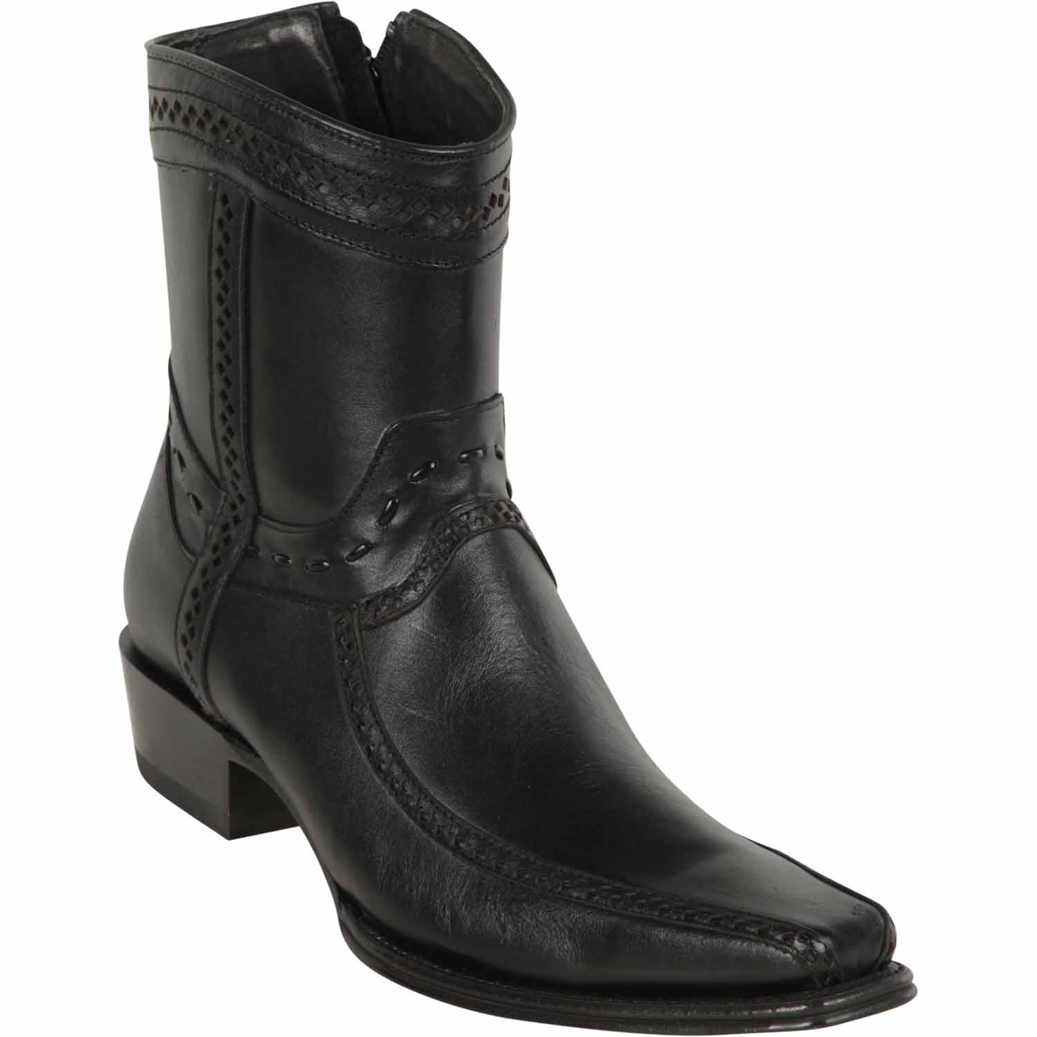 Men's Genuine Pull Up Leather European Square Toe Short Boots With Zipper Black Color - Los Altos Boots