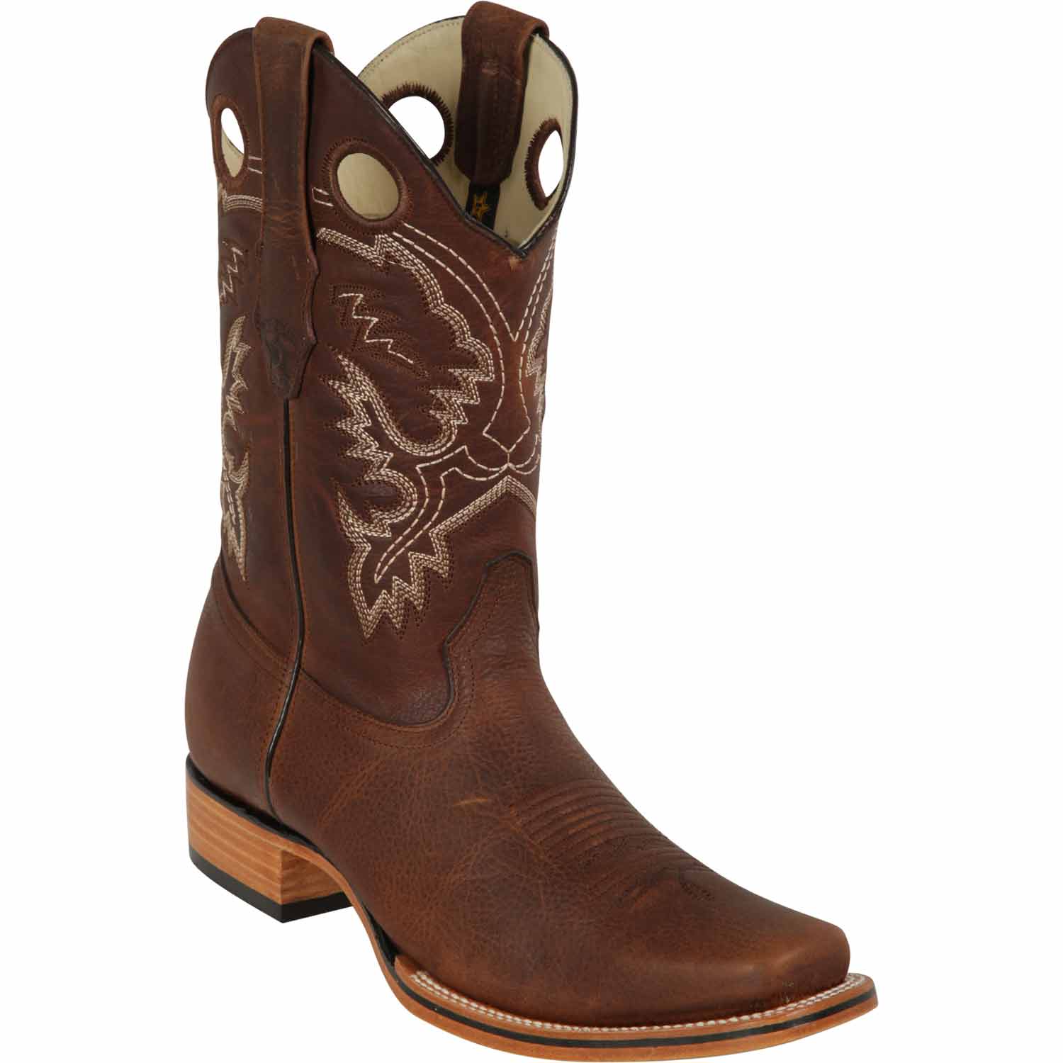 Western Genuine Rage Leather Rodeo Square Toe Boots Walnut Color - Los Altos Boots - Side View